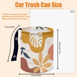 DELORIGIN Bohemian Car Trash Can Tropical Leaves Waterproof Garbage Can Car Seat Back Hanging Garbage Bag Portable Camping Rubbish Bin Storage Bag Collapsible Trash Container (5.9" W,7.3" H)