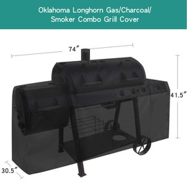 Stanbroil Grill Cover Replacement for Oklahoma Joe's 8899576 Longhorn Grill Combo, Outdoor Charcoal/Smoker/Gas Combo Grill Cover, Offset Smoker Cover, All Weather Protection, Black
