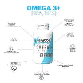 Meta Nutrition, Omega 3 (EPA, DHA) de Alta Pureza, procesado con destilación molecular (Libre de Metales Pesados), 90 Cápsulas suaves.