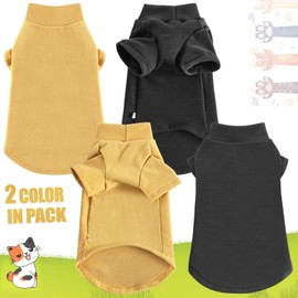 Idepet Sphynx Cats Sweater 2 Pack,Turtleneck Hairless Cat Shirt Soft and Warm Kitten Clothes with Sleeves Pullover Pet Winter Pajamas Jumpsuit for Cat Puppy (Black&Yellow, XX-Large)