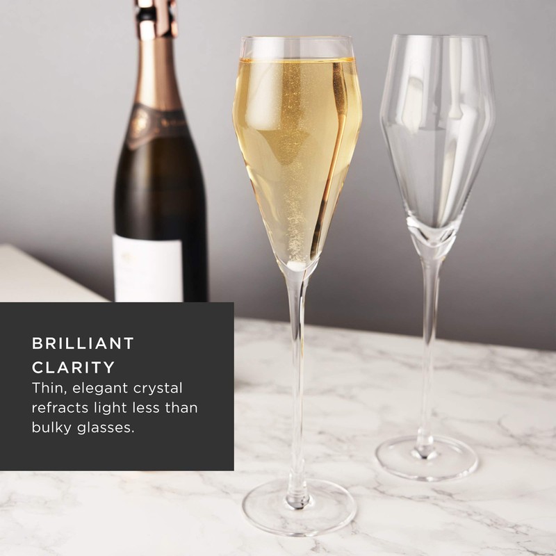 Viski Angled Prosecco Sparkling Wine Glasses, Crystal Clear Long Stemmed