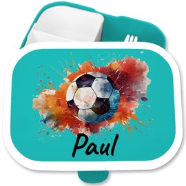 Children's Campus Lunch Box for Mepal – Football Boys Footballer Boys – 750 ml – Turquoise – Gifts for School Boys Lunch Box School Football Gift Football Lunch Box Child Name Lunch Box
