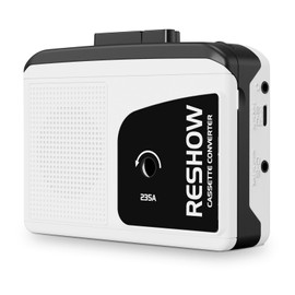 Reshow Cassette Player Recorder, Portable Cassette to MP3 Converter with USB-C, Built-in Speaker, Audio Tape to Digital Converter, Reverse Recording for Stereo Sound (White)