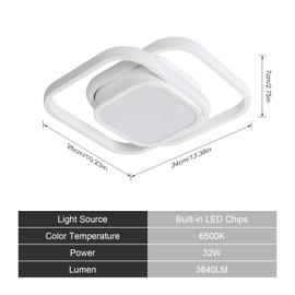 Osairous Modern LED Ceiling Light 32 W 3280 LM Ceiling Light 6500 K Cool White Square Design Minimalist Ceiling Lighting for Kitchen Hallway Living Room Sleeping
