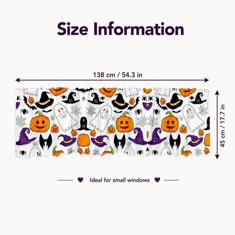 Halloween Window Valance Pumpkin Ghost Bat Kitchen Curtain 54x18