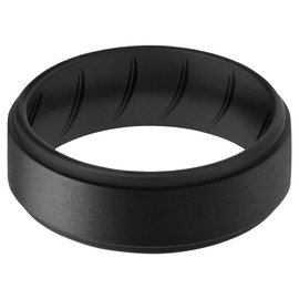 ROQ Silicone Rubber Wedding Ring for Men, Comfort Fit, Men's Wedding Band, Durable, Breathable Rubber Engagement Ring/Band, Step Edge, 8mm Wide 2mm Thick, Single, Black, Size 10