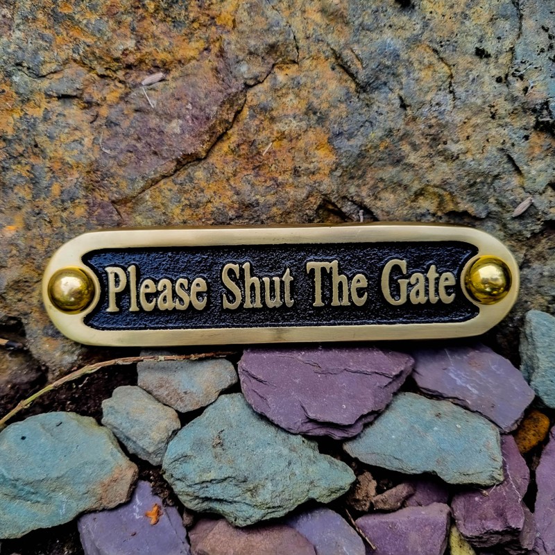 Please Shut The Gate Brass Door Sign. Traditional Style Home