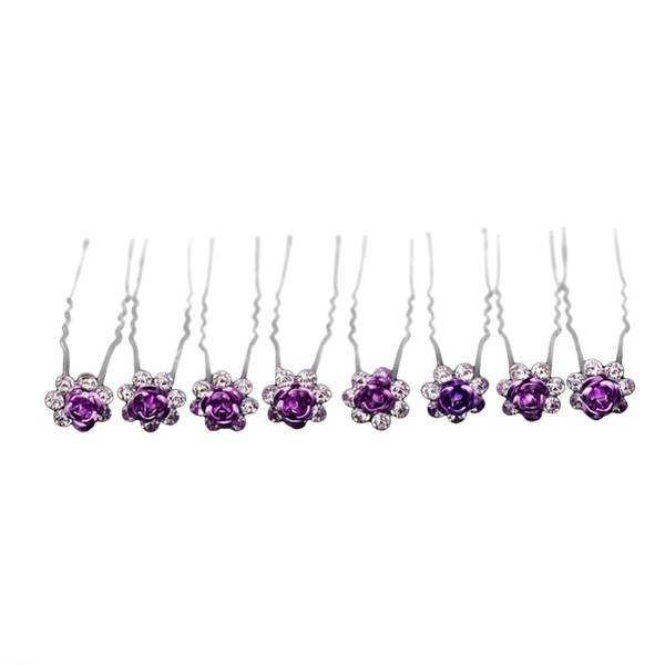 Frcolor Pack of 20 Wedding Bridal Rhinestone Hair Pins Beautiful Crystal Flowers Hair Accessories (Purple)