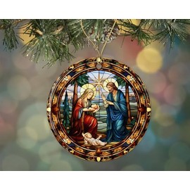 Stained Glass Christmas God Ornament Ceramic, Ornament Ceramic, Stained Glass God Ornament, Ornament Religious Gift for Christians Printed on Both Sides