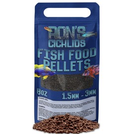 RON'S CICHLIDS African Cichlid Fish Food, Premium Tropical Fish Food Pellets with Protein, Veggies & Fruits for Healthier, Brighter & Bigger Tropical Fish & Cleaner Tanks, Mbuna Blend, 8 OZ