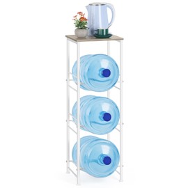 Water Bottle Storage Holder 5 Gallon Drink Dispenser Stand with Table 3-Tier Heavy Duty Water Cooler Jug Rack Water Bottle Organizer for Kitchen, Office, Living Room, Rustic Grey