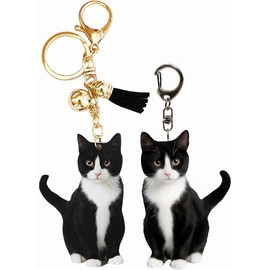 WADY 2 Pcs Cat Keychain, cute tuxedo cat keychain, Funny Cat Expression Keychain for Backpack, charm car key chain accessories, animal kitty keychain purse charms, cat lover gifts for women, Black