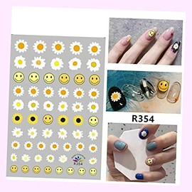 (Lot of 2 Sheets) Butterfly Nail Stickers Waterproof DIY Decal Pink Flower Type 354 Daisy for Nails Design Nail Art Stickers Decals Supplies Manicure Tips Sticker Colorful for Nail Decorations