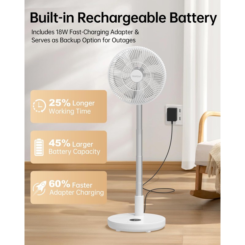 TriPole Oscillating Fan Portable Quiet Standing Fan with Remote, 12"