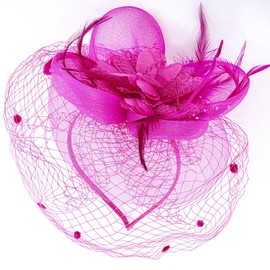 Women's Fascinators Hats Tea Party Hats for Women, 50s Flower Feathers with Veil Headwear for Tea Party Dresses (Hot Pink)