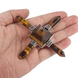 Loveliome Pyramid 4 Chakra Points Energy Generator, Decorate Reiki Healing Crystal Stone,Tiger's Eye