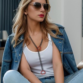 Eigso Unisex Lariat Y Chain Necklace Collar for Women Men Fashion Gothic Red Heart Chains Necklace Choker for Woman Man
