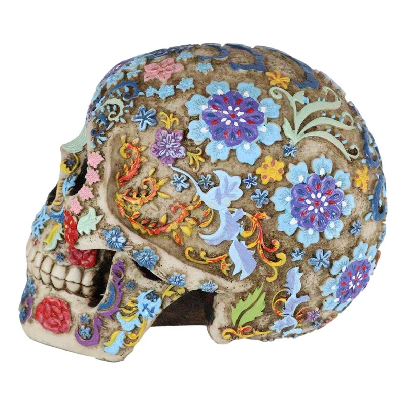 Ebros Totenkopf-Figur Dias De Los Muertos, Blumenschädel, Blumen- und Tierwelt,