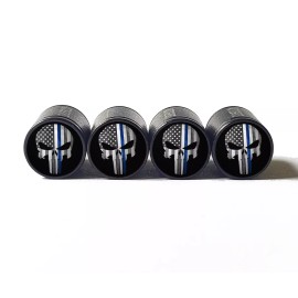 BGM Punisher Police Blue Line Valve Stem Caps - Aluminum - Set of 4 - Fits all Autos