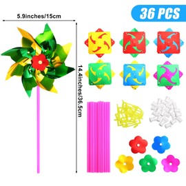Vivantia 36 Pcs Holographic Rainbow Wind Spinners DIY Pinwheel Windmill for Garden Yard, Family Garden Toy Outdoor Party Pinwheels Decorations, Multi-color