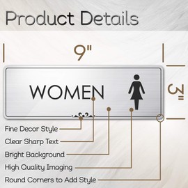 Women's Restroom - Laser Engraved Sign - 3"x9" - .050 Brushed Silver Plastic