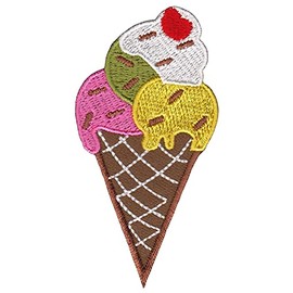 Embroidered Ice Cream Cone Waffle Ice Cream Patch for Iron-On or Sew On Iron-On Clothes Iron-On Patch Application Ball Ice Cream with Cream Cherry Patch Size 4.3 x 8.5 cm