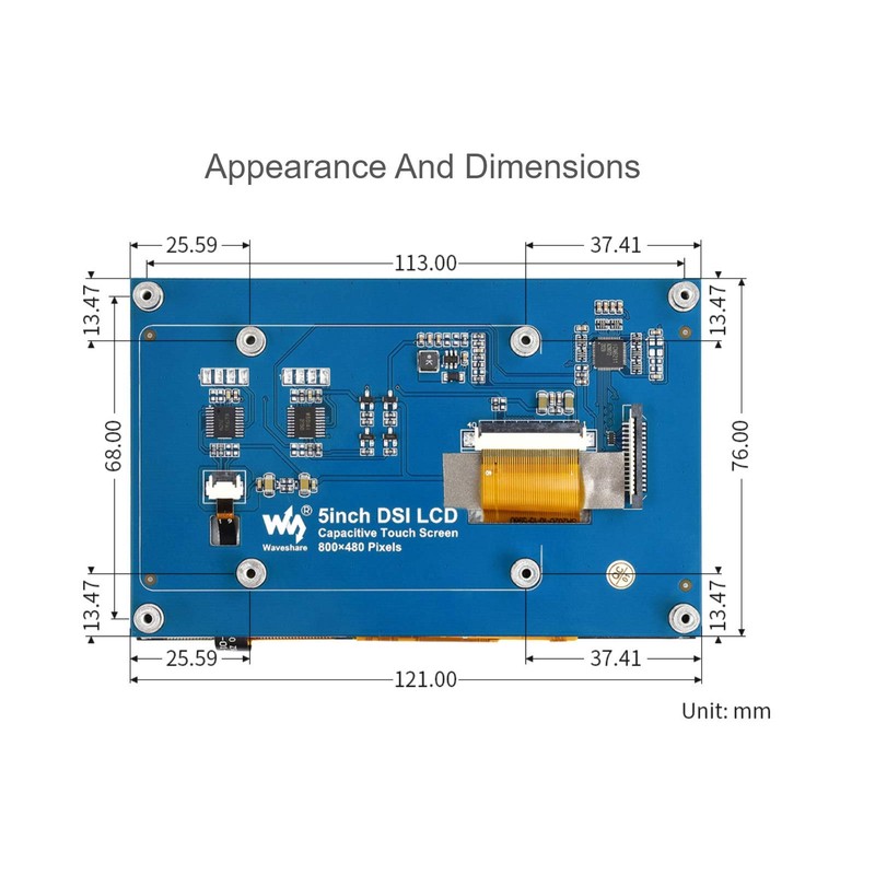 waveshare Monitor de visualización táctil de 5 pulgadas para Raspberry