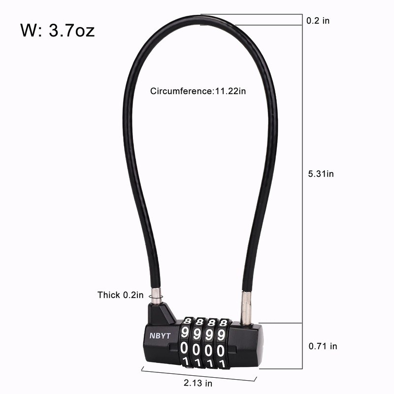 NBYT ‌4-Digit Cable Locks with Combination - Heavy Duty Outdoor