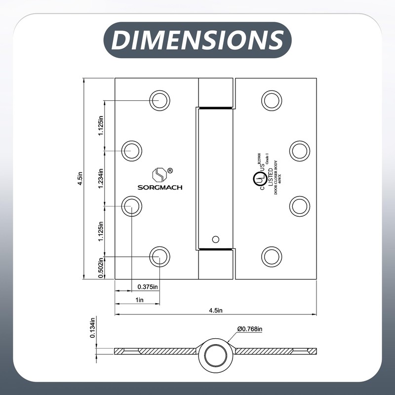 Self Closing Door Hinge 4-1/2 inch Matte Black Auto Close