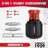 ARROW 5-in1 Stubby Screwdriver Phillips Slotted Multi-Bit Screwdriver Nut Driver