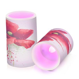 WEVIBOFU Red Poppies Flickering Flameless Candles LED Battery Operated with Remote Timer Pillar Candles for Home Birthday Wedding Christmas Decor, Set of 2