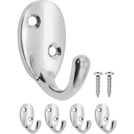 Fuxxer® 4 x Antique Coat Hooks, Towel Hooks, Iron Hooks, Chrome Design, Silver