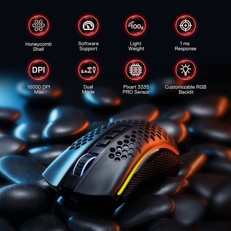Redragon Mouse inalambrico Gamer Ligero RGB Storm Pro conexión 2.4