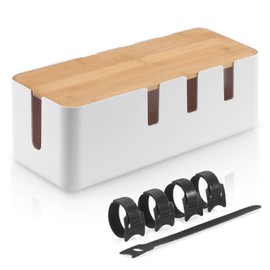 Cable Box, Wiring, Storage, Wood Grain Style, Power Strip, Storage Case, Cord, Dust Prevention, Safety Measures, Lid Included, Cable Storage Box, Interior, Small Items, Tabletop Storage, 11.8 x 4.7 x