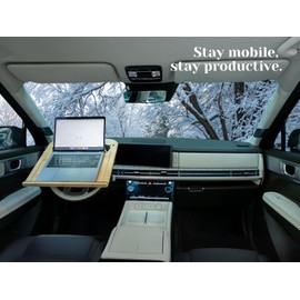 SPINIFLY 2 in 1 Steering Wheel Tray – Car tay & Food Table – Car Essentials Double-Sided Bamboo Car Desk for Laptop, Eating & Reading – Fits up to 17" Laptop – Size