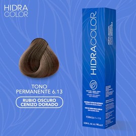 HIDRACOLOR - Tinte Permanente en Crema para Cabello Color 6.13 Rubio Oscuro Cenizo Cobrizo 90 ml, Cubre Canas, con Miel y Aloe Vera, Gran Duración y Humectación, Coloración Cabello, Sedosidad y Brillo