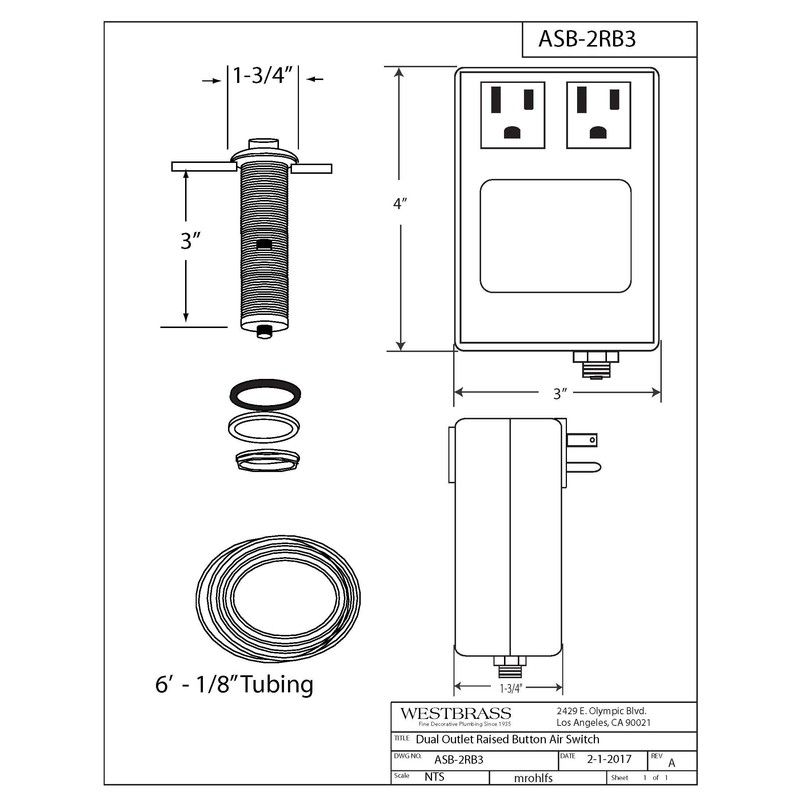 Westbrass RASB-2RB3-07 Sink Top Waste Disposal Air Switch and Dual