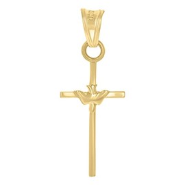 Auriga Fine Jewelry 14K Yellow Gold Dove Cross Religious Charm Pendant (L- 1.12 Inch, W- 0.45 Inch)