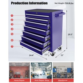 Mochalight Rolling Tool Chest with 7 Drawers & Wheels, Portable Rolling Tool Box On Wheels, Tool Chest Organizer for Garage, Workshop, Home Crafts Use