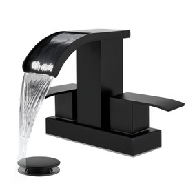 gotonovo Waterfall 4 Inch Centerset Bathroom Sink Faucet 2 Handle Basin Faucets 2 or 3 Hole Deck Mount with Pop Up Drain Included Lavatory Modern Mixer Tap Vanity Faucet Matte Black
