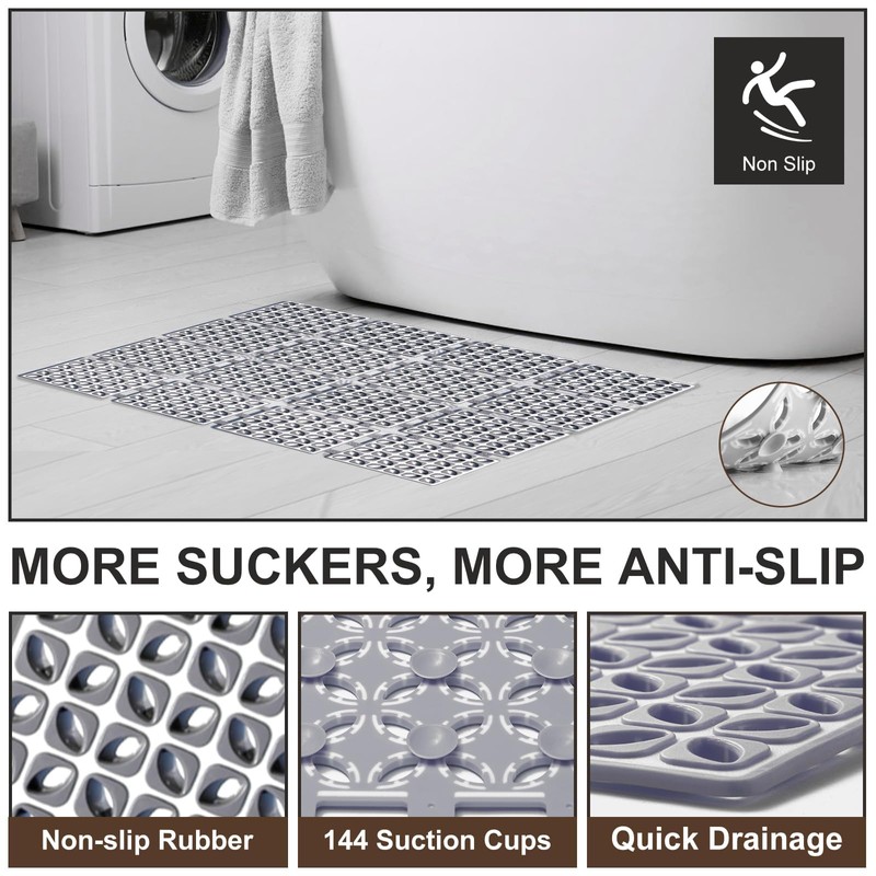 Shower Mat Non Slip，24"X24" Bathtub Mat Non Slip Square Shower