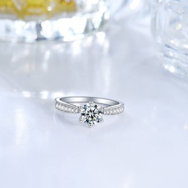 E 925 Sterling Silver 1 Carat Wedding Bands Rings for Women Bridal, Womens Engagement Eternity Promise Silver Rings for Her, Jewelry Gifts for Women Girls Size N 1/2