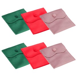 PATIKIL Velvet Jewelry Pouches, 6 Pcs Jewelry Packaging Gift Bags with Snap Button for Bracelet Rings Watch Necklace, (4"x4"/4"x4"/4"x4") Pink/Green/Red