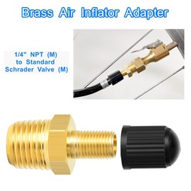 1Pcs Brass Air Inflator Adapter 1/4 NPT(M) to Standard Schrader Valve(M), Tank Valve,Tire Inflator Connector for Auto Portable Air Compressor/Pump, Air Hose, Air Chuck
