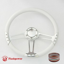 FLASHPOWER 14" Billet Steering Wheel light grey Half Wrap horn button Bonneville Safari