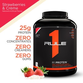 Rule One Proteins, R1 Protein - Strawberries & Crème, 25g Fast-Acting, Super-Pure 100% Isolate and Hydrolysate Protein Powder with 6g BCAAs for Muscle Growth and Recovery, 5lbs