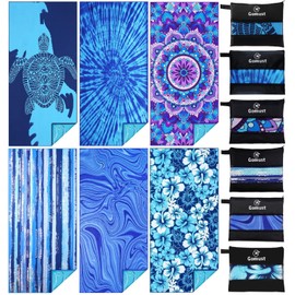 6 Pack Lightweight Thin Beach Towel Oversized 71"x32" Big Extra Large Microfiber Sand Free Towels for Adult Quick Dry Travel Camping Beach Accessories Gift Sea Turtle Mandala Tie Dye Stripe Laguna