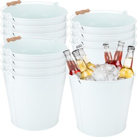 Didaey 12 Pcs Large Galvanized Metal Buckets with Handle 10 Inch Heavy Duty Stainless Steel Pails Round Pail for Party Wedding, Crafts, Utensils, Table Centerpieces (White)