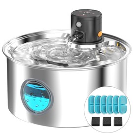 Cat Water Fountain Battery Powered: Cordless Cat Fountain Wireless - Rechargeable Pet Water Fountain Stainless Steel - 108oz/3.2L Automatic Kitty Water Fountain with Motion Sensor - 9 Filters