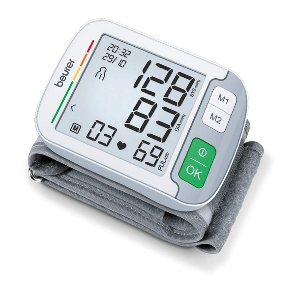 Beurer BC 51 Wrist Blood Pressure Monitor Clinically Validated Positioning Indicator XL Display Color Risk Indicator Arrhythmia Detection 2 x 120 Memory Slots